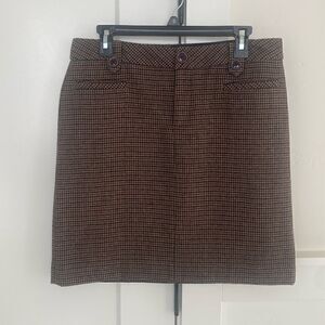 Eddie Bauer Brown Houndstooth Wool Blend Lined Academia Office Midi Skirt Size 8
